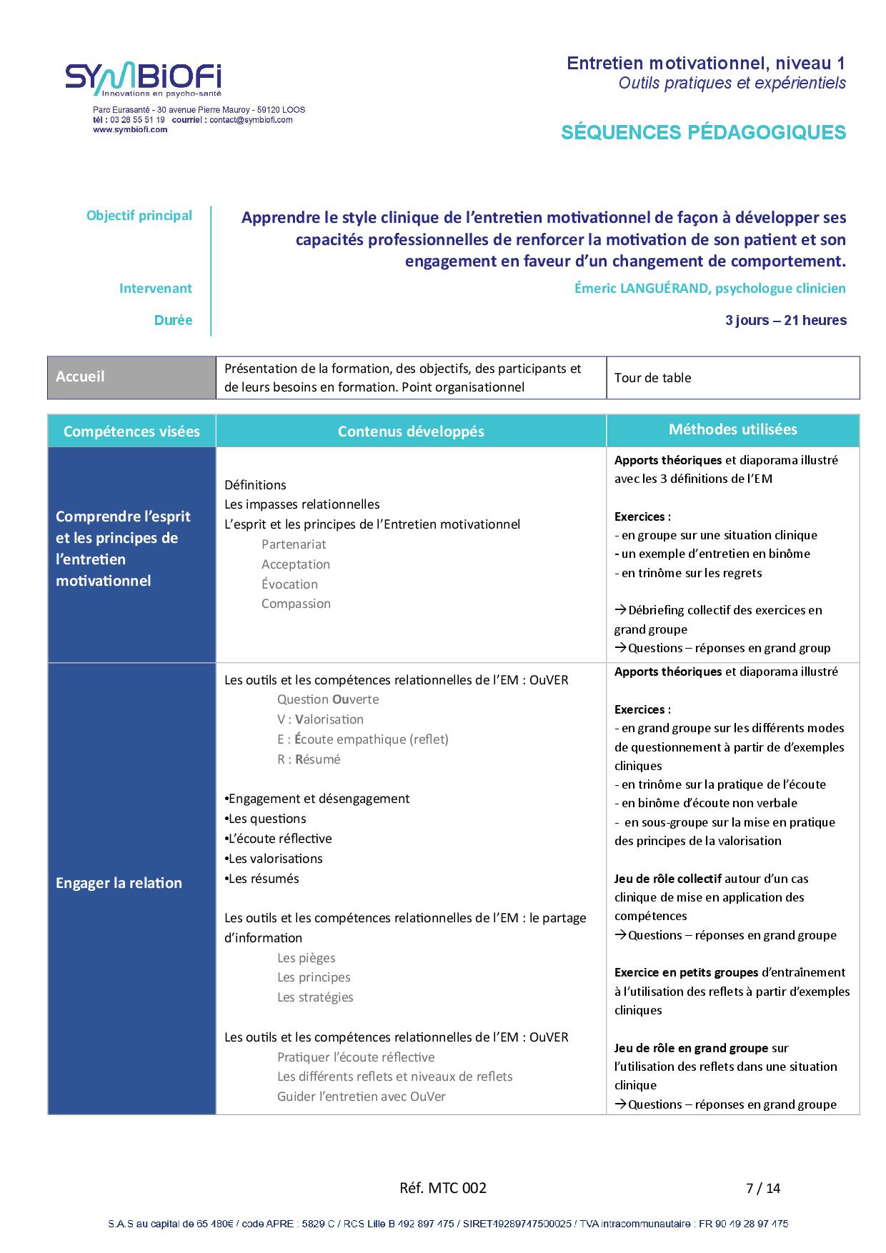 Symbiofi_Formation_Entretien_Motivationnel_Page_1 alt="Programme de la formation Entretien motivationnel, niveau 1 : les outils pratiques et expérientiels - page 1"