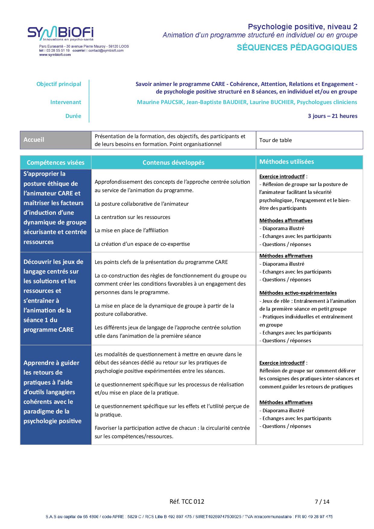 Symbiofi_Formation_Psychologie_Positive_CARE_Page_1 alt="Programme de la formation Psychologie positive, niveau 2 : animation du programme structuré CARE en individuel ou en groupe - page 1"