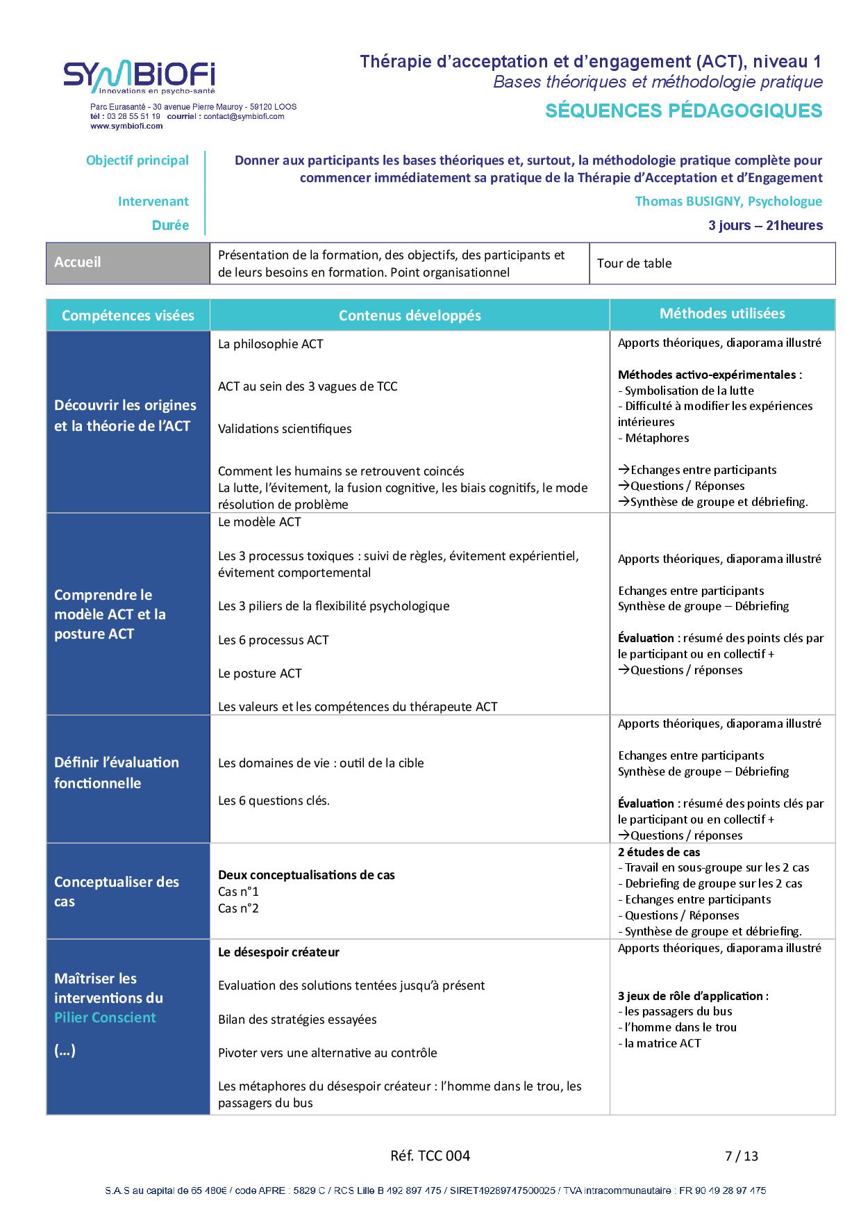 Symbiofi_Formation_Therapie_ACT_Page_1 alt="Programme de la formation Thérapie d’acceptation et d’engagement (ACT), niveau 1 : Bases théoriques et méthodologie pratique - page 1"