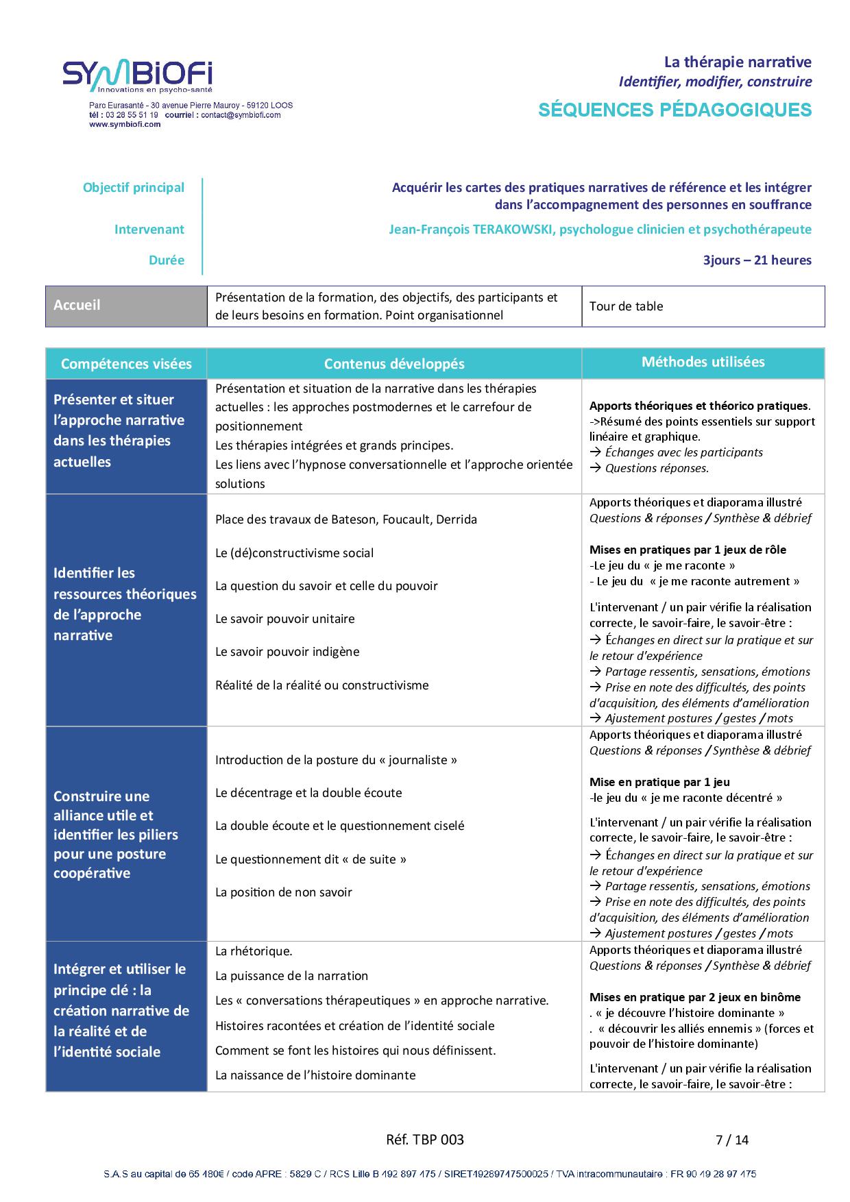 Symbiofi_Formation_Therapie_Narrative_Page_1 alt="Programme de la formation Thérapie narrative : identifier, modifier, construire - page 1"