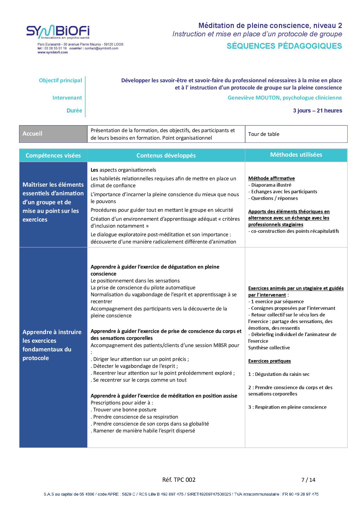 Symbiofi_Formation_Meditation_Pleine_Conscience_Page_1 alt="Programme de la formation Méditation Pleine Conscience, niveau 2 : mise en place et instruction du protocole de groupe - page 1"